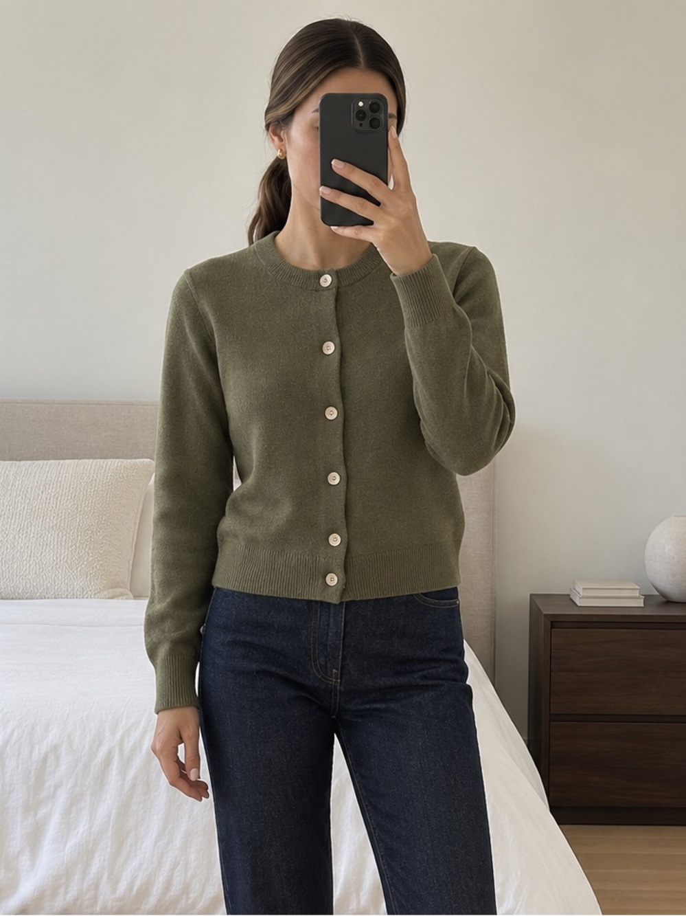 Theory Urban Cashmere Cardigan Olive Green 100% Cashmere Button Front S NWT